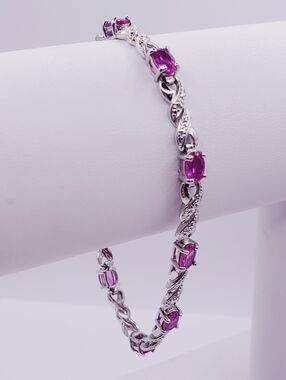 Pink Sapphire & Diamond Accent - 925 Sterling Silver Twist Bracelet